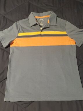 Sonoma Grey Polo with Yellow & Orange Chest Stripes